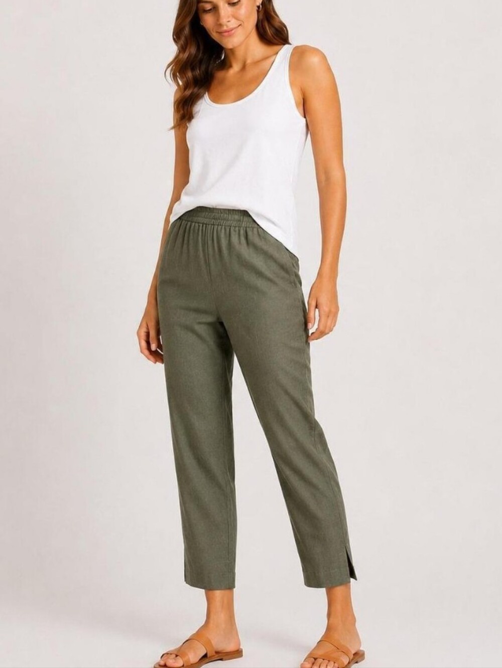 J.Jill Stretch Linen Pull -On Ankle Pants #3925